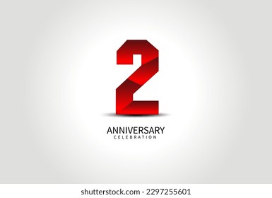 2 Year Anniversary Celebration Logo red vector, 2 Number Design, 2nd Birthday Logo, Logotype Number, Vector Anniversary For Celebration, Invitation Card, Greeting Card. logo number Anniversary
