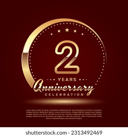 2 year anniversary celebration logo design with a number and golden ring concept, logo vector template