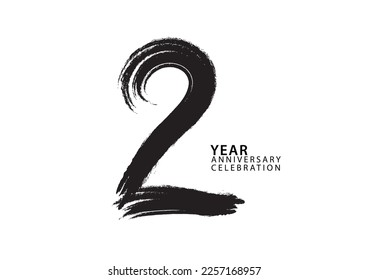 2 year anniversary celebration logotype black paintbrush vector, 2 number design, 2nd Birthday invitation, anniversary template, logo number design vector, calligraphy font, typography logo