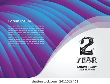 2 year anniversary celebration logotype on purple background for poster, banner, leaflet, flyer, brochure, web, invitations or greeting card, 2 number design, 2nd Birthday invitation, anniversary logo