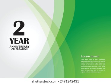 Logotipo de la celebración del aniversario de 2 años en el fondo verde para el póster, Anuncio, folleto, folleto, folleto, Web, invitaciones o tarjeta de felicitación, diseño de 2 números, invitación del segundo cumpleaños, logotipo del aniversario