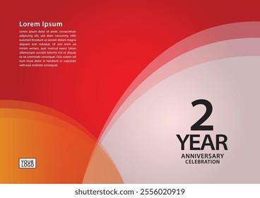 2 year anniversary celebration logotype on red background for poster, banner, leaflet, flyer, brochure, web, invitations or greeting card, 2 number design, 2nd Birthday invitation, anniversary logo