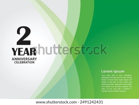 2 year anniversary celebration logotype on green background for poster, banner, leaflet, flyer, brochure, web, invitations or greeting card, 2 number design, 2nd Birthday invitation, anniversary logo
