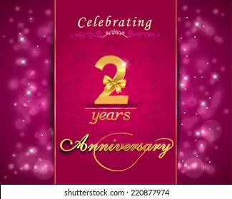 2 year anniversary celebration sparkling card, 2nd anniversary vibrant background -  vector eps10