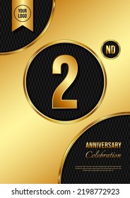 2 Year Anniversary celebration template design. Golden Anniversary, vector illustration.