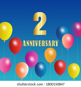 2 años de celebración, diseño vectorial para celebraciones, tarjetas de invitación y tarjetas de felicitación