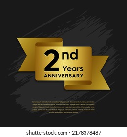 2 year Anniversary celebrations logo with ribbons. Gold color is elegant and luxurious. Logo vector template