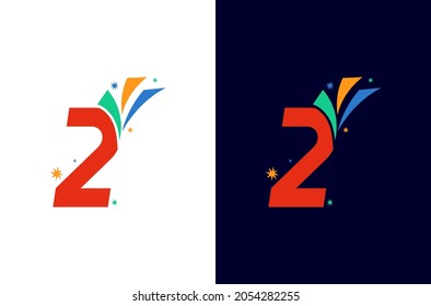 2 year anniversary firework logo design. Number celebration with colorful spark. Simple icon for carnival or festival