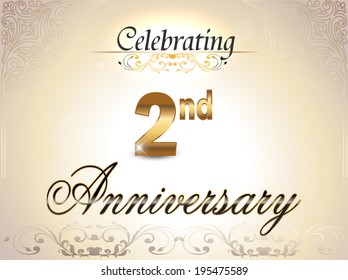 2 year anniversary golden label, 2nd anniversary decorative golden emblem - vector illustration 