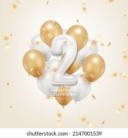 2 year anniversary greeting card design with realistic balloon. vector illustration.