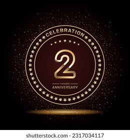 diseño de logotipo de aniversario de 2 años con números de doble línea en color oro, plantilla vectorial