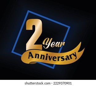 2 Year Anniversary ordinal number Counting vector art illustration in stunning font on gold color on black background