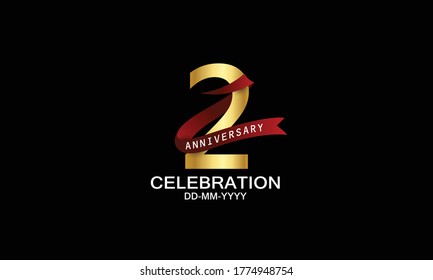 2 year anniversary red ribbon celebration logotype. anniversary logo with Red text and Spark light gold color isolated on black background, design for celebration, invitation - vector