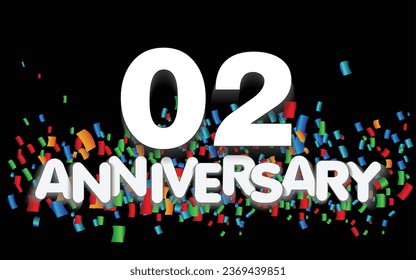 2 year anniversary vector banner template. paper banner with color confetti. Vector illustration.