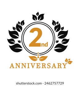 2 year anniversary vector banner template. 2 years Anniversary logo, luxurious 2nd Anniversary design celebration.