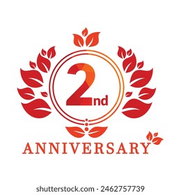 Plantilla de Anuncio de Vector de 2 años. Logotipo de 2 años de aniversario, lujosa celebración de diseño del segundo aniversario.
