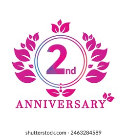 2 year anniversary vector banner template. 2 years Anniversary logo, luxurious 2nd Anniversary design celebration.