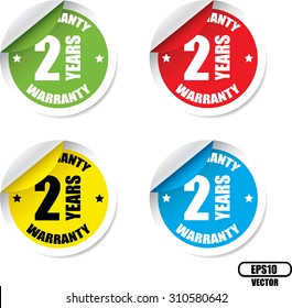 2 Year Warranty Colorful Label And Sticker. Guarantee, Promising To Repair Or Replace Product If Necessary Within A Specified Period Of Time - Vector Illustration.