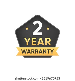 2 Year Warranty golden badge icon vector design