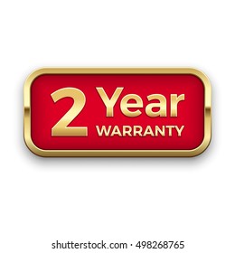 2 year warranty golden badge, vector