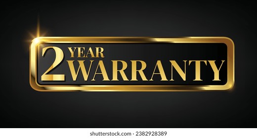 2 year warranty logo with golden banner and golden ribbon.Vector illustration.