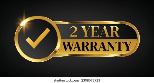 2 year warranty logo with golden banner and golden ribbon.Vector illustration.