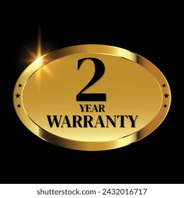2 year warranty logo with golden shield and golden ribbon.Vector illustration.