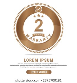 2 Year warranty vector art illustration in gold color with fantastic font and white background. Eps10 Vector