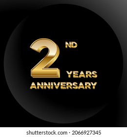 2 years anniversary, 3d vector design for anniversary celebration with gold color on black background, simple and luxury design. logo vector template