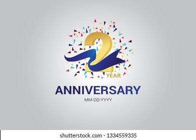 2 years anniversary blue ribbon celebration logotype. anniversary logo with golden and Spark light white color isolated on black background, vector design for celebration, invitation vector
