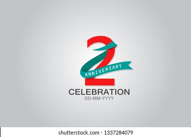 2 years anniversary blue ribbon celebration logotype. anniversary logo with Red text and Spark light white color isolated on black background, vector design for celebration, invitation vector