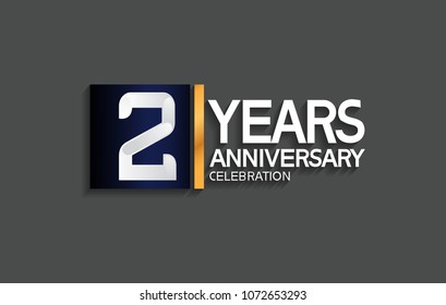 2 years anniversary celebration design with blue square and golden line isolated on gray background 