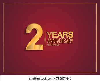 2 years anniversary celebration design with golden color isolated on red background for celebration event