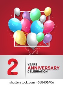 2 years anniversary celebration greeting card. anniversary logo with colorful balloon. Vector design for celebration, party, festival, invitation card, and birthday