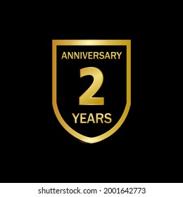2 years anniversary celebration. Anniversary logo elegance golden color isolated on black background, vector design for celebration, invitation card, and greeting card