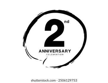 2 Years Anniversary Celebration logo black paintbrush vector, 2 number logo design, 2nd Birthday Logo, happy Anniversary, Vector Anniversary For Celebration, poster, Invitation Card, black color