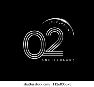 2 years anniversary celebration logotype with line number style silver color isolated on black color. vector anniversary for celebration, invitation card, and greeting card