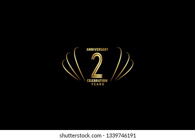 2 years anniversary celebration logotype. anniversary logo with golden and Spark light white color isolated on black background, vector design for celebration, invitation card, greeting card-Vector