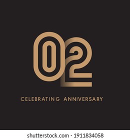 2 years anniversary celebration logotype with modern number gold color for celebration