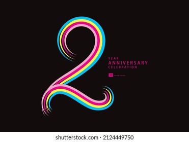 2 years anniversary celebration logotype colorful line vector, 2th birthday logo, 2 number, Banner template, vector design template elements for invitation card and poster, t shirt design vector