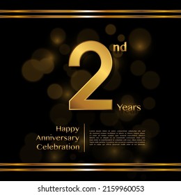 2 years anniversary celebration logotype with gold color, for booklet, leaflet, magazine, brochure poster, banner, web, invitation or greeting card. Vector illustrations