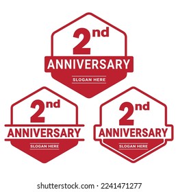 2 years anniversary celebration logotype. 2nd anniversary logo collection. Set of anniversary design template. Vector and illustration.