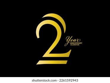 2 años de celebración logotipo de color oro vector, logo de 2do cumpleaños, número 2, banner de año de aniversario, elementos de diseño de aniversario para tarjeta de invitación y afiche. vector de diseño de número