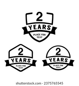 2 years anniversary celebration logotype. 2nd anniversary logo collection. Set of anniversary design template. Vector illustration.