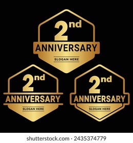 2 years anniversary celebration logotype. 2nd anniversary logo collection. Set of anniversary design template. Vector and illustration.