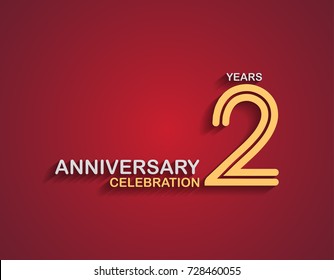 2 years anniversary celebration logotype with linked number gold and silver color isolated on red color. vector anniversary for celebration, invitation card, and greeting card