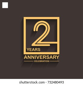 2 years anniversary celebration logotype style linked line in the square with golden color. vector illustration isolated on dark background
