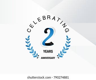 2 Years Anniversary celebration logotype , using combination blue and black colored font with laurel, isolated on white background