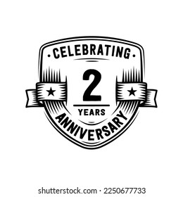 2 years anniversary celebration shield design template. 2nd anniversary logo. Vector and illustration.