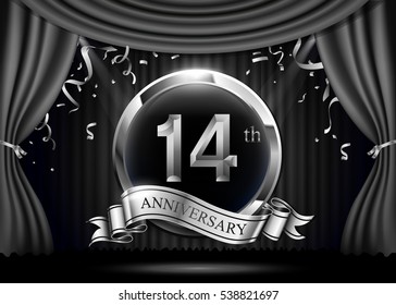 2 years anniversary celebration. with silver ribbon. Curtain background and light shine.